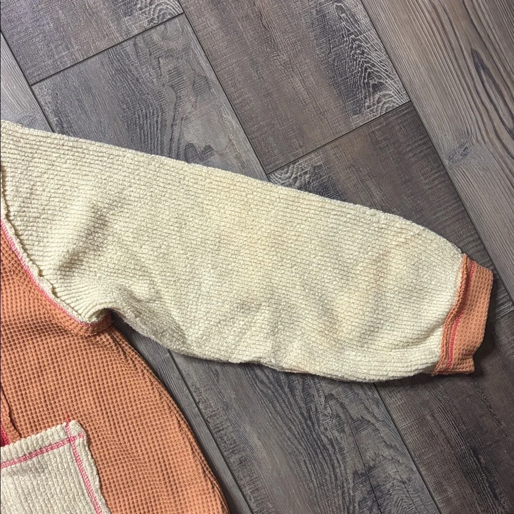 POL Oversized Hooded Multi Fabric Patchwork Shacket Coral - Picture 6 of 8